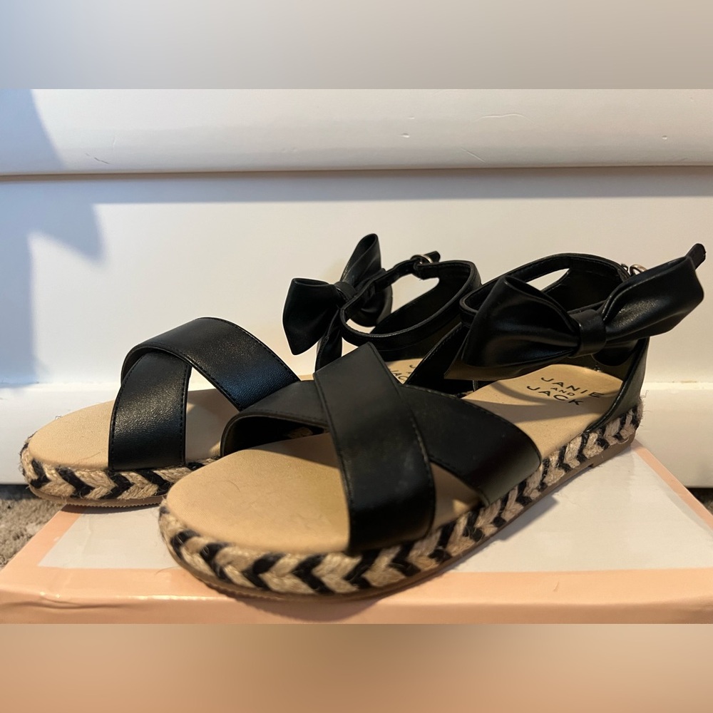 Janie & Jack Bow Strap Espadrille Black Size 1 - Picture 2 of 6